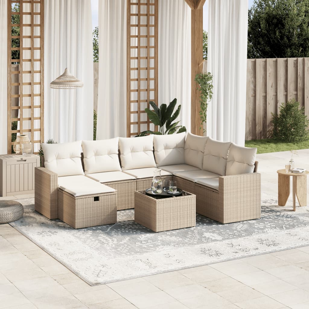 8-tlg. Garten-Sofagarnitur mit Kissen Beige Poly Rattan