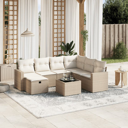 8-tlg. Garten-Sofagarnitur mit Kissen Beige Poly Rattan