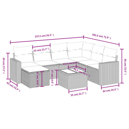 8-tlg. Garten-Sofagarnitur mit Kissen Grau Poly Rattan