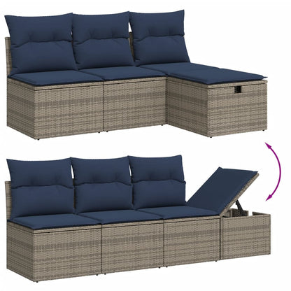 8-tlg. Garten-Sofagarnitur mit Kissen Grau Poly Rattan