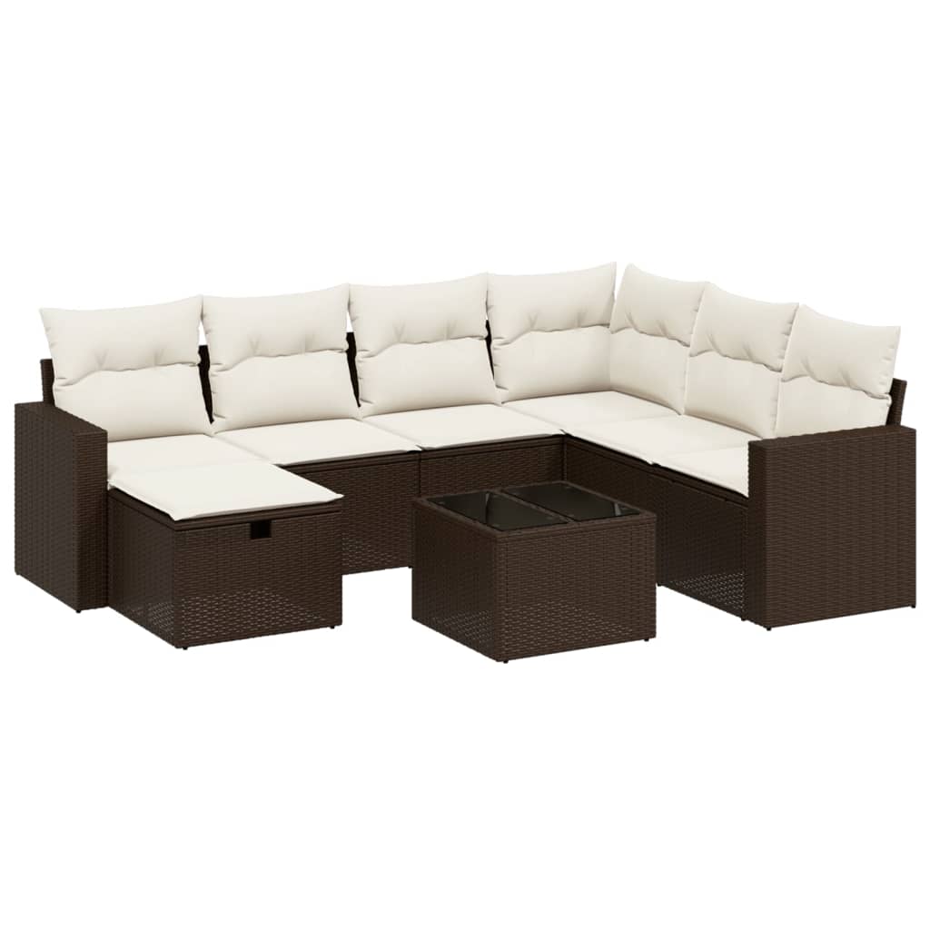 8-tlg. Garten-Sofagarnitur mit Kissen Braun Poly Rattan
