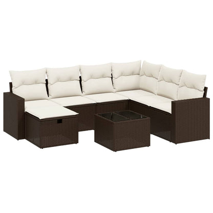 8-tlg. Garten-Sofagarnitur mit Kissen Braun Poly Rattan