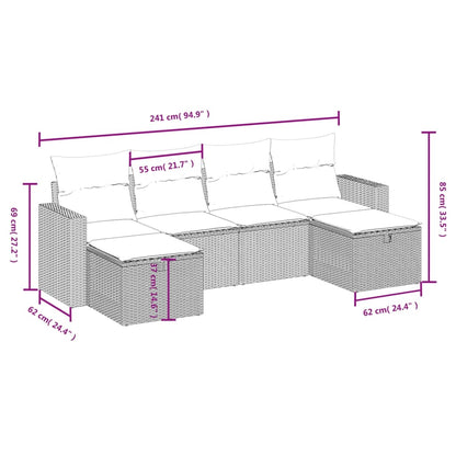 6-tlg. Garten-Sofagarnitur mit Kissen Schwarz Poly Rattan
