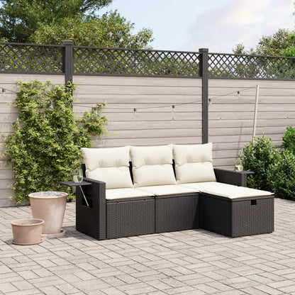 4-tlg. Garten-Sofagarnitur mit Kissen Schwarz Poly Rattan