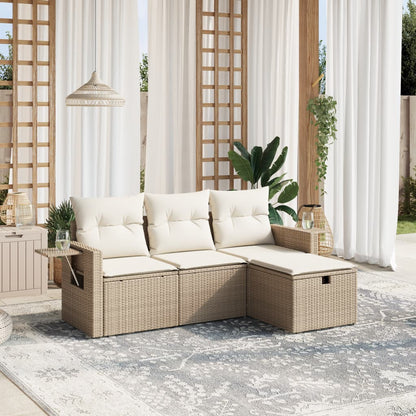 4-tlg. Garten-Sofagarnitur mit Kissen Beige Poly Rattan