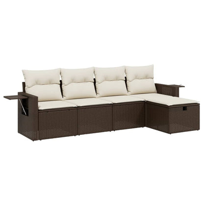 5-tlg. Garten-Sofagarnitur mit Kissen Braun Poly Rattan