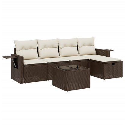 6-tlg. Garten-Sofagarnitur mit Kissen Braun Poly Rattan