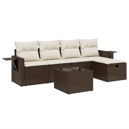 6-tlg. Garten-Sofagarnitur mit Kissen Braun Poly Rattan