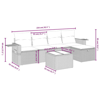 6-tlg. Garten-Sofagarnitur mit Kissen Braun Poly Rattan