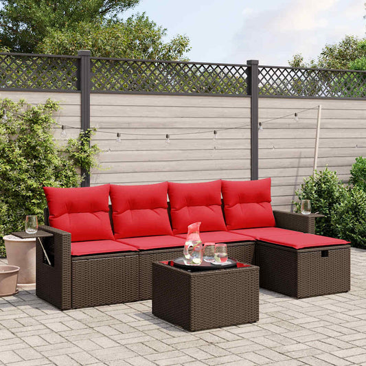 6-teiliges Gartensofa-Set mit Kissen, braun, Polyrattan