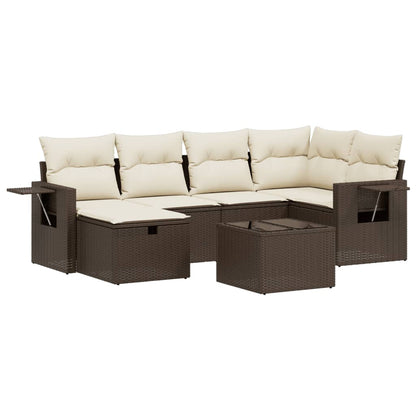 6-tlg. Garten-Sofagarnitur mit Kissen Braun Poly Rattan