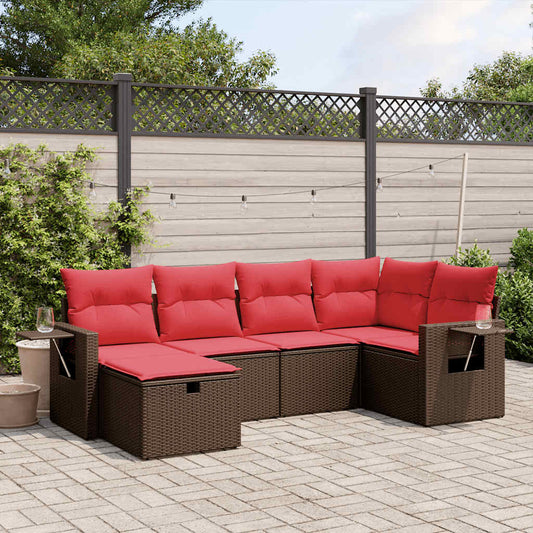 6-teiliges Gartensofa-Set mit Kissen, braun, Polyrattan