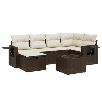 7-tlg. Garten-Sofagarnitur mit Kissen Braun Poly Rattan