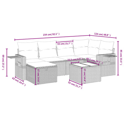 7-tlg. Garten-Sofagarnitur mit Kissen Braun Poly Rattan