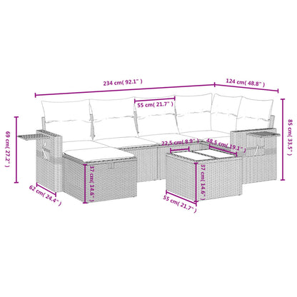 7-teiliges Gartensofa-Set mit Kissen, braun, Polyrattan
