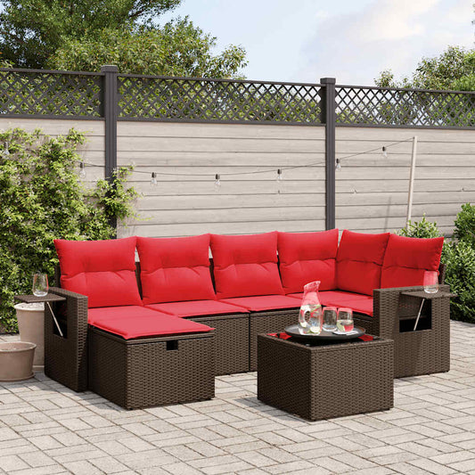 7-teiliges Gartensofa-Set mit Kissen, braun, Polyrattan