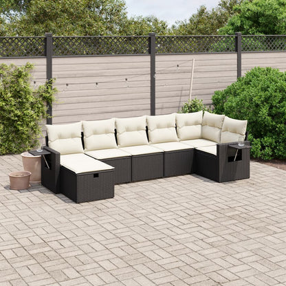 7-tlg. Garten-Sofagarnitur mit Kissen Schwarz Poly Rattan