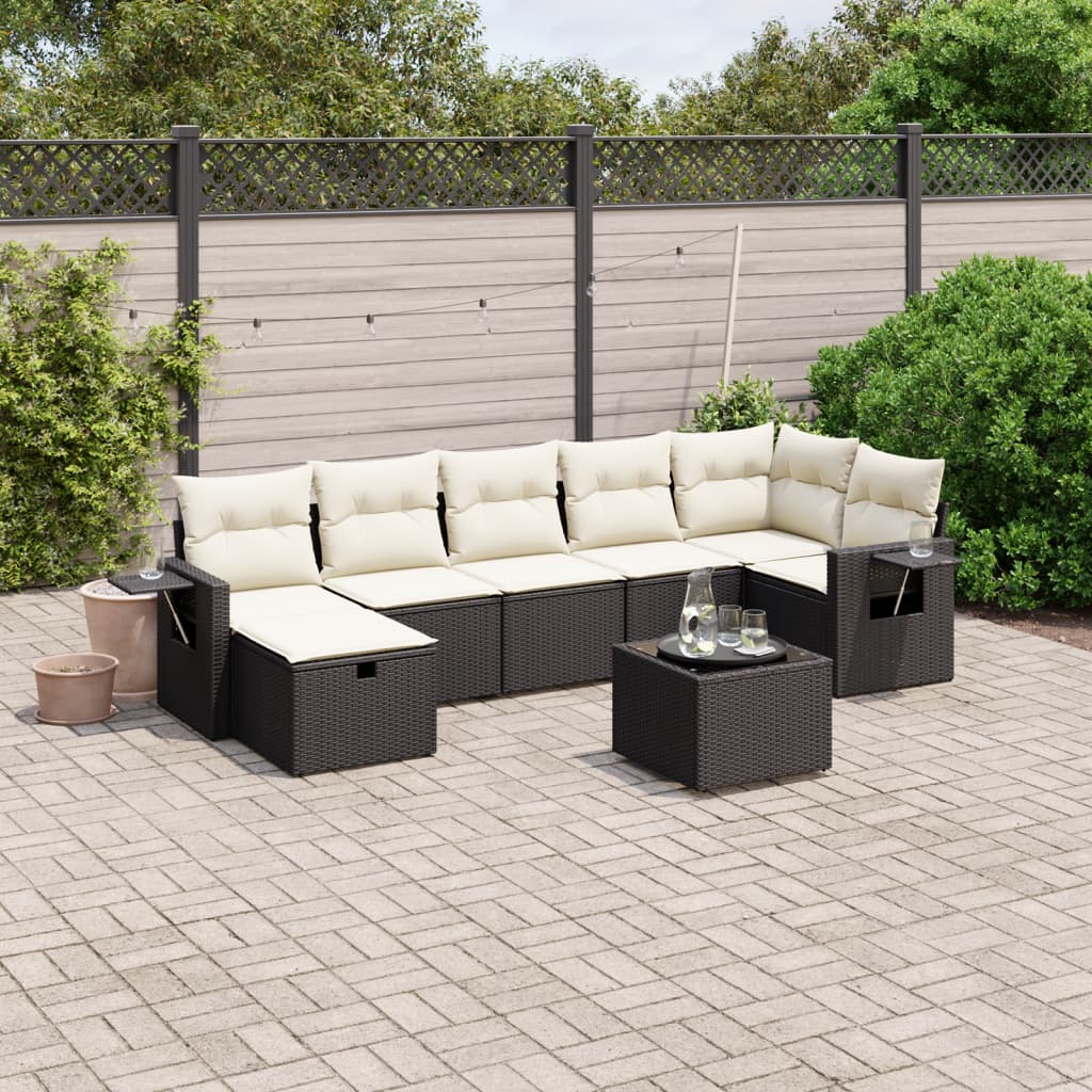 8-tlg. Garten-Sofagarnitur mit Kissen Schwarz Poly Rattan