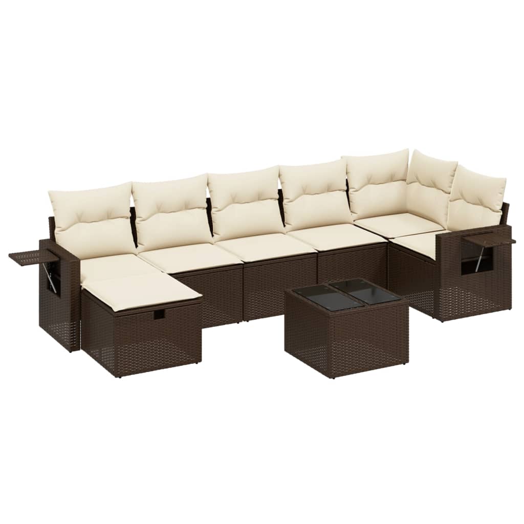 8-tlg. Garten-Sofagarnitur mit Kissen Braun Poly Rattan