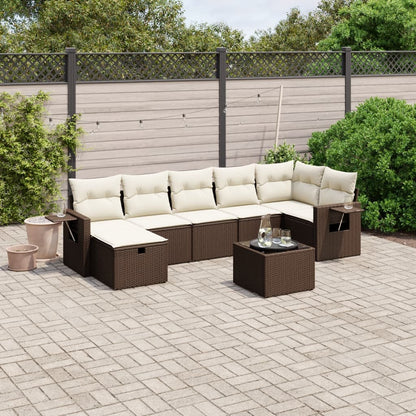 8-tlg. Garten-Sofagarnitur mit Kissen Braun Poly Rattan