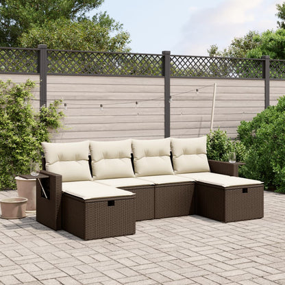 6-tlg. Garten-Sofagarnitur mit Kissen Braun Poly Rattan