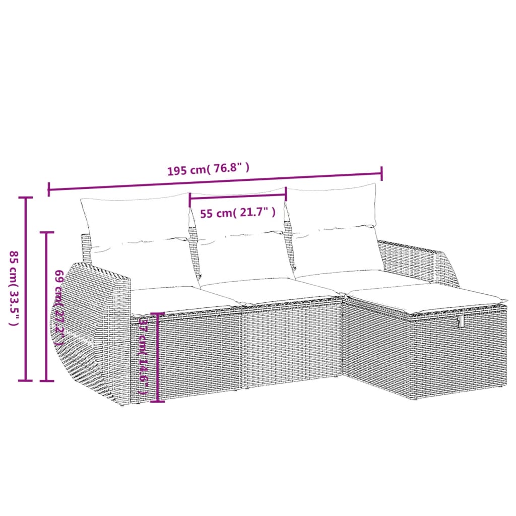 4-tlg. Garten-Sofagarnitur mit Kissen Schwarz Poly Rattan