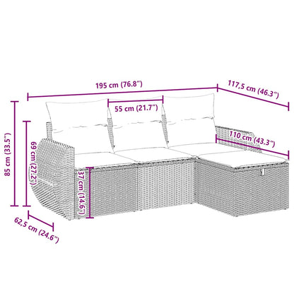 4-tlg. Garten-Sofagarnitur mit Kissen Hellgrau Poly Rattan