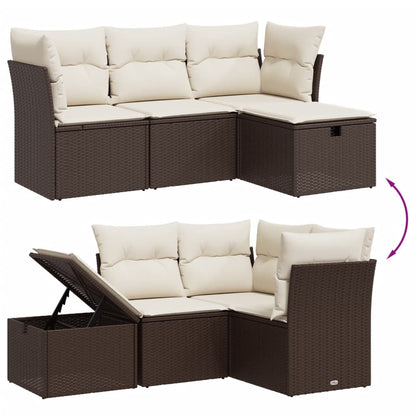 4-tlg. Garten-Sofagarnitur mit Kissen Braun Poly Rattan