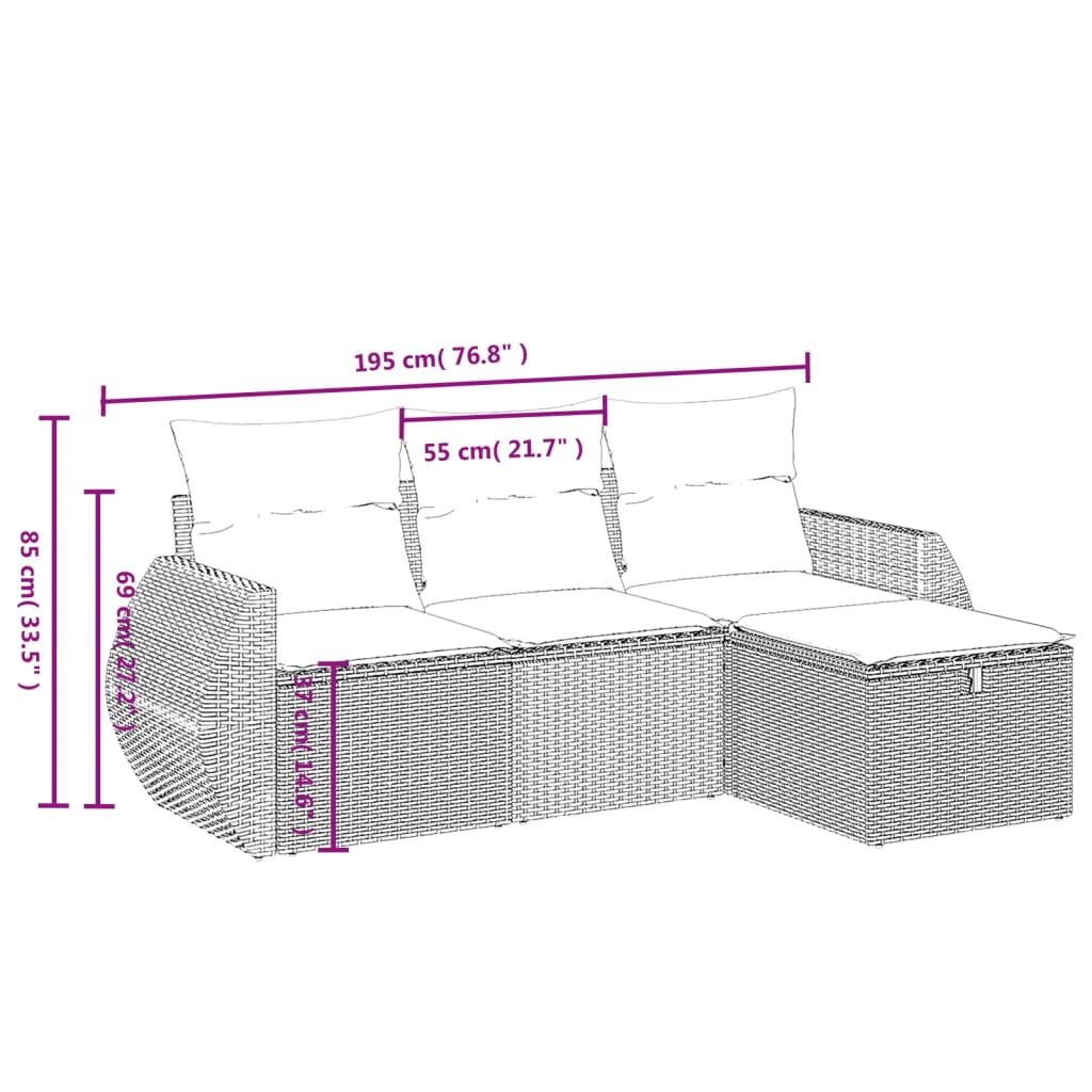 4-tlg. Garten-Sofagarnitur mit Kissen Braun Poly Rattan