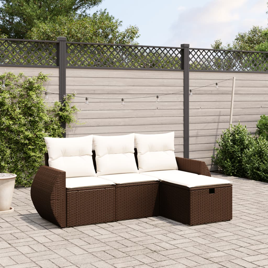 4-tlg. Garten-Sofagarnitur mit Kissen Braun Poly Rattan