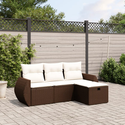 4-tlg. Garten-Sofagarnitur mit Kissen Braun Poly Rattan
