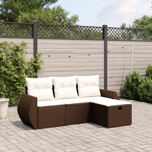 4-tlg. Garten-Sofagarnitur mit Kissen Braun Poly Rattan