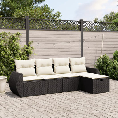 5-tlg. Garten-Sofagarnitur mit Kissen Schwarz Poly Rattan