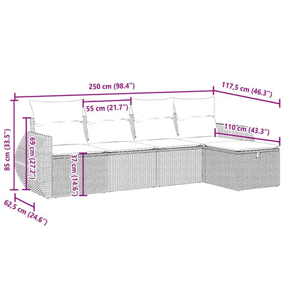 5-tlg. Garten-Sofagarnitur mit Kissen Hellgrau Poly Rattan