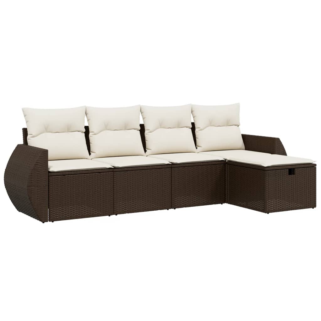5-tlg. Garten-Sofagarnitur mit Kissen Braun Poly Rattan