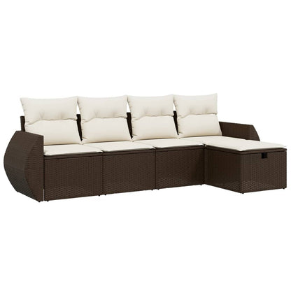5-tlg. Garten-Sofagarnitur mit Kissen Braun Poly Rattan