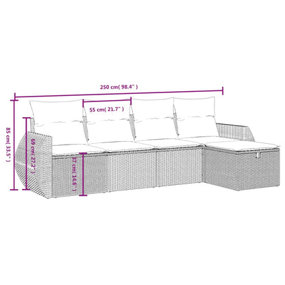 5-tlg. Garten-Sofagarnitur mit Kissen Braun Poly Rattan