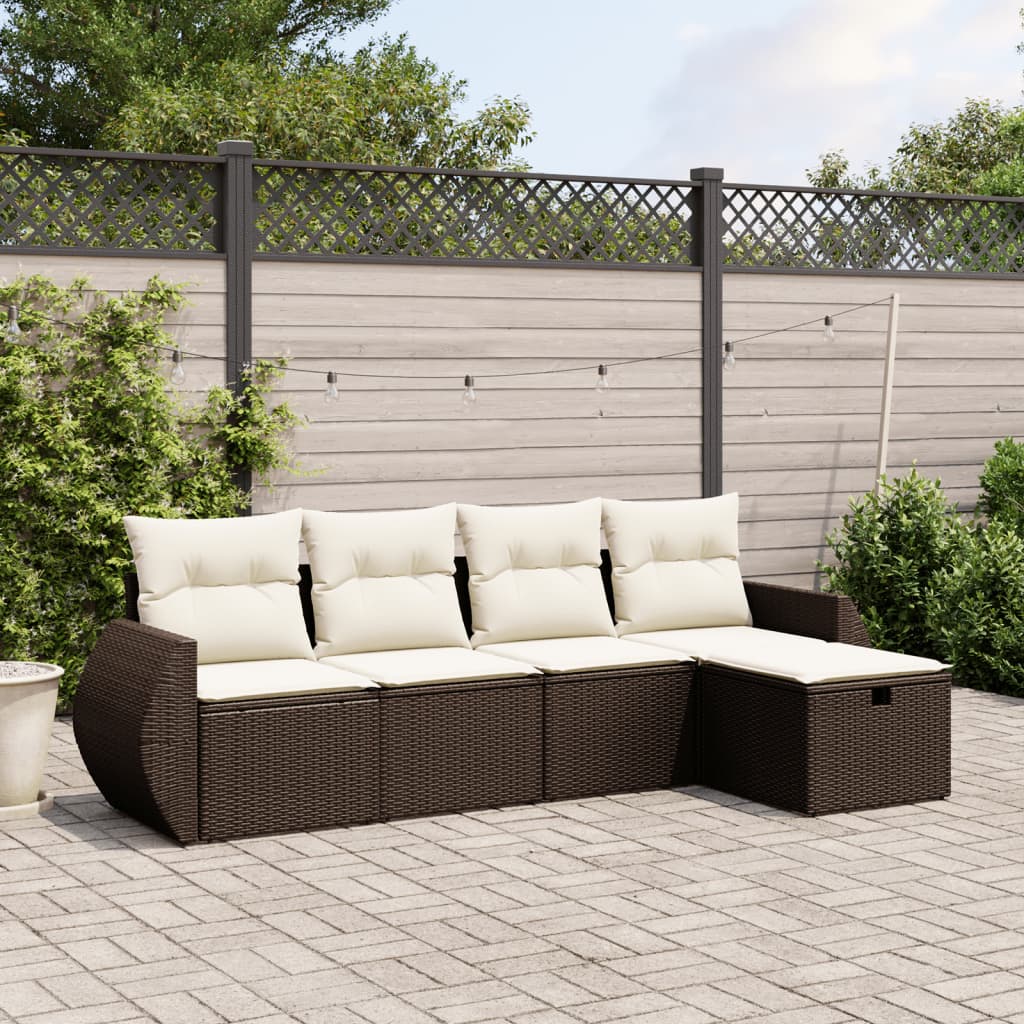 5-tlg. Garten-Sofagarnitur mit Kissen Braun Poly Rattan