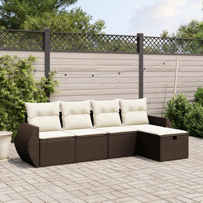5-tlg. Garten-Sofagarnitur mit Kissen Braun Poly Rattan