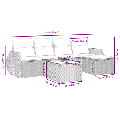 6-tlg. Garten-Sofagarnitur mit Kissen Schwarz Poly Rattan