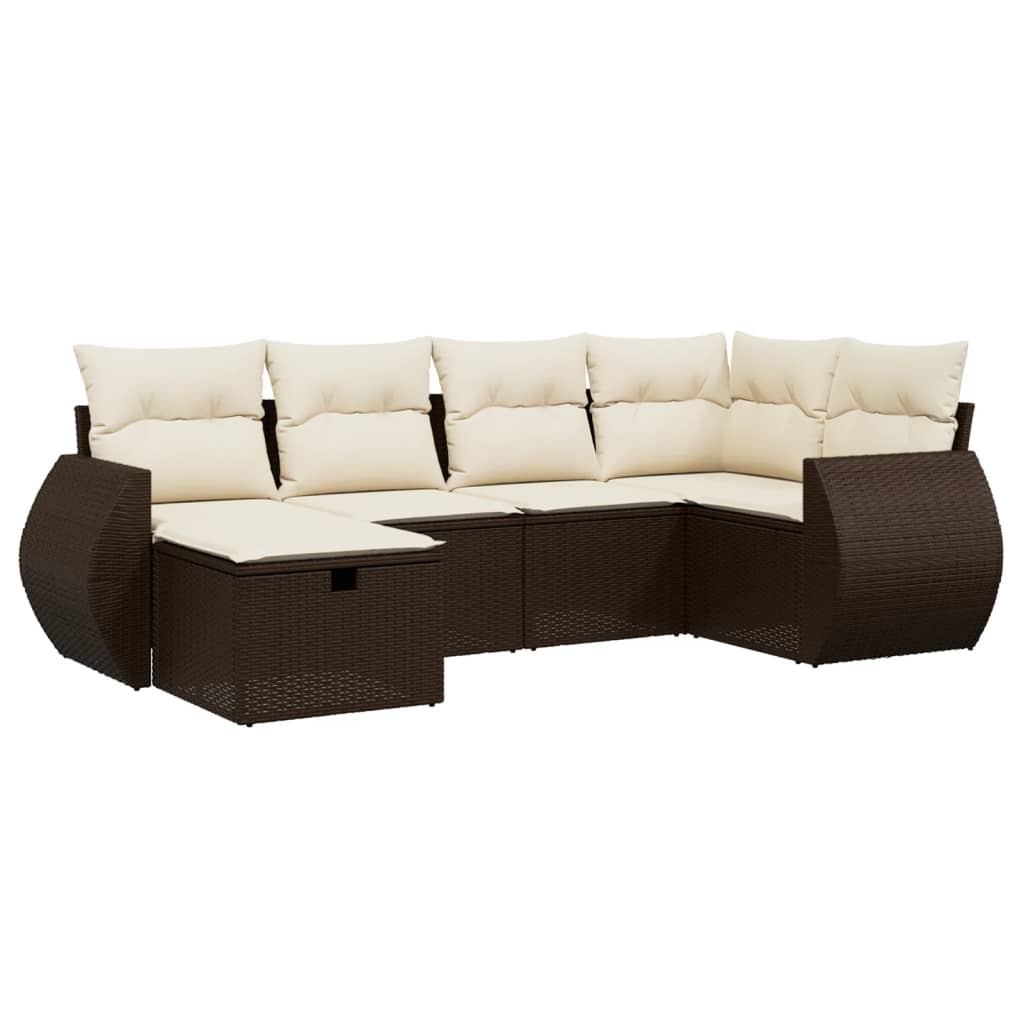 6-tlg. Garten-Sofagarnitur mit Kissen Braun Poly Rattan