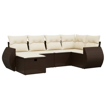 6-tlg. Garten-Sofagarnitur mit Kissen Braun Poly Rattan