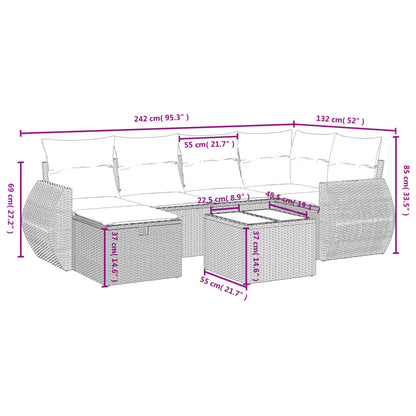 7-tlg. Garten-Sofagarnitur mit Kissen Schwarz Poly Rattan