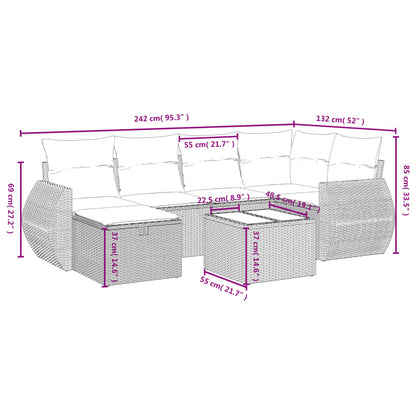 7-tlg. Garten-Sofagarnitur mit Kissen Braun Poly Rattan