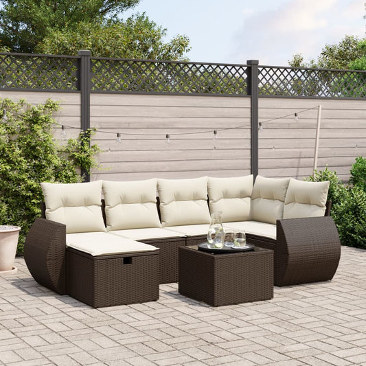 7-tlg. Garten-Sofagarnitur mit Kissen Braun Poly Rattan