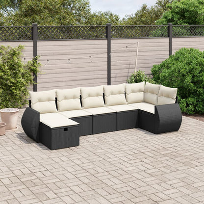 7-tlg. Garten-Sofagarnitur mit Kissen Schwarz Poly Rattan