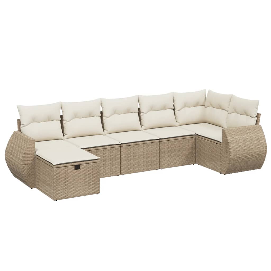 7-tlg. Garten-Sofagarnitur mit Kissen Beige Poly Rattan