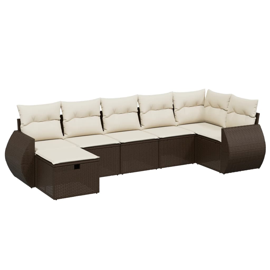 7-tlg. Garten-Sofagarnitur mit Kissen Braun Poly Rattan