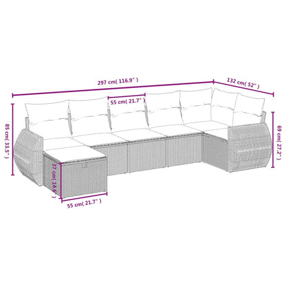 7-tlg. Garten-Sofagarnitur mit Kissen Braun Poly Rattan