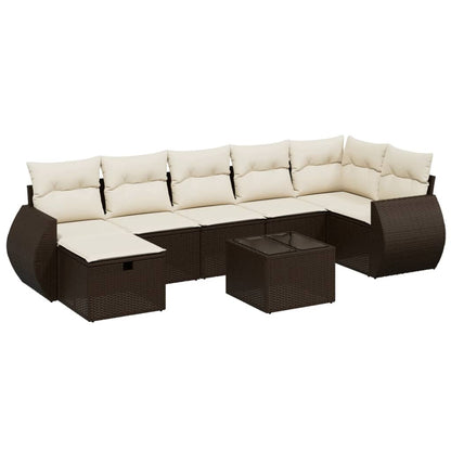 8-tlg. Garten-Sofagarnitur mit Kissen Braun Poly Rattan